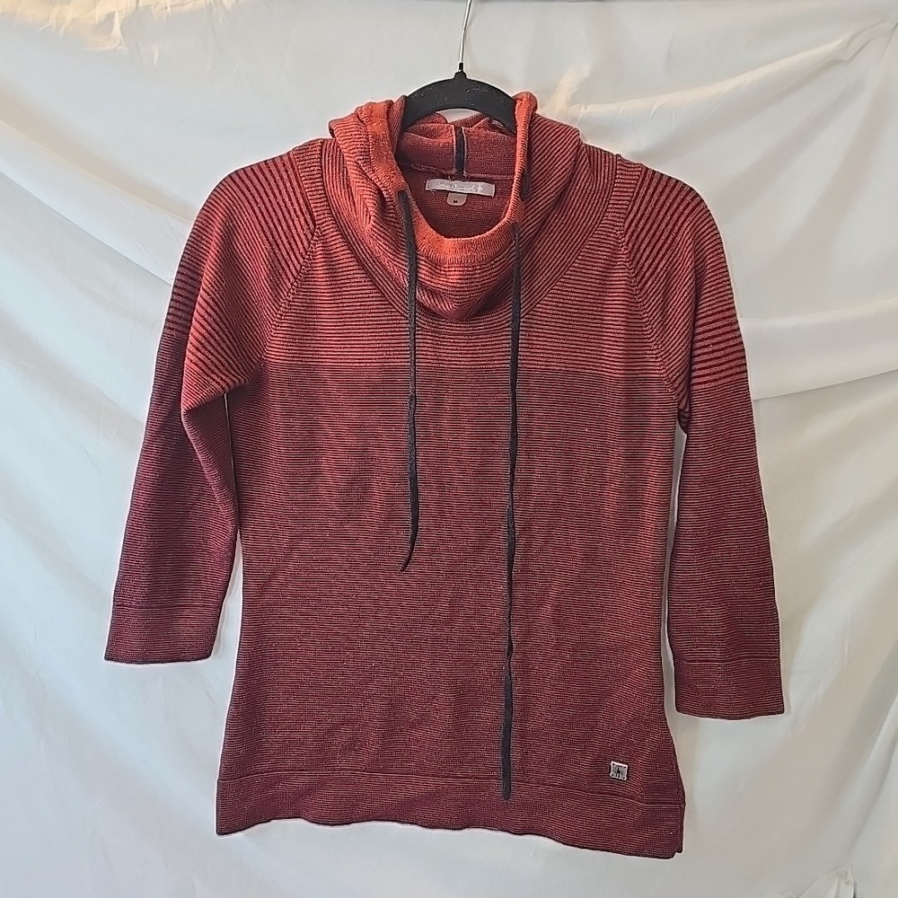 Smartwool Sweater Women's Sz M Red Hooded Merino Wool Blend 3/4 Sleeve Pullover